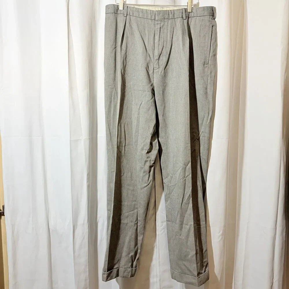 Vtg Polo Ralph Lauren Pants Mens 38/34 Gray Cotton Wool Flannel‎ Cuffs Pleat